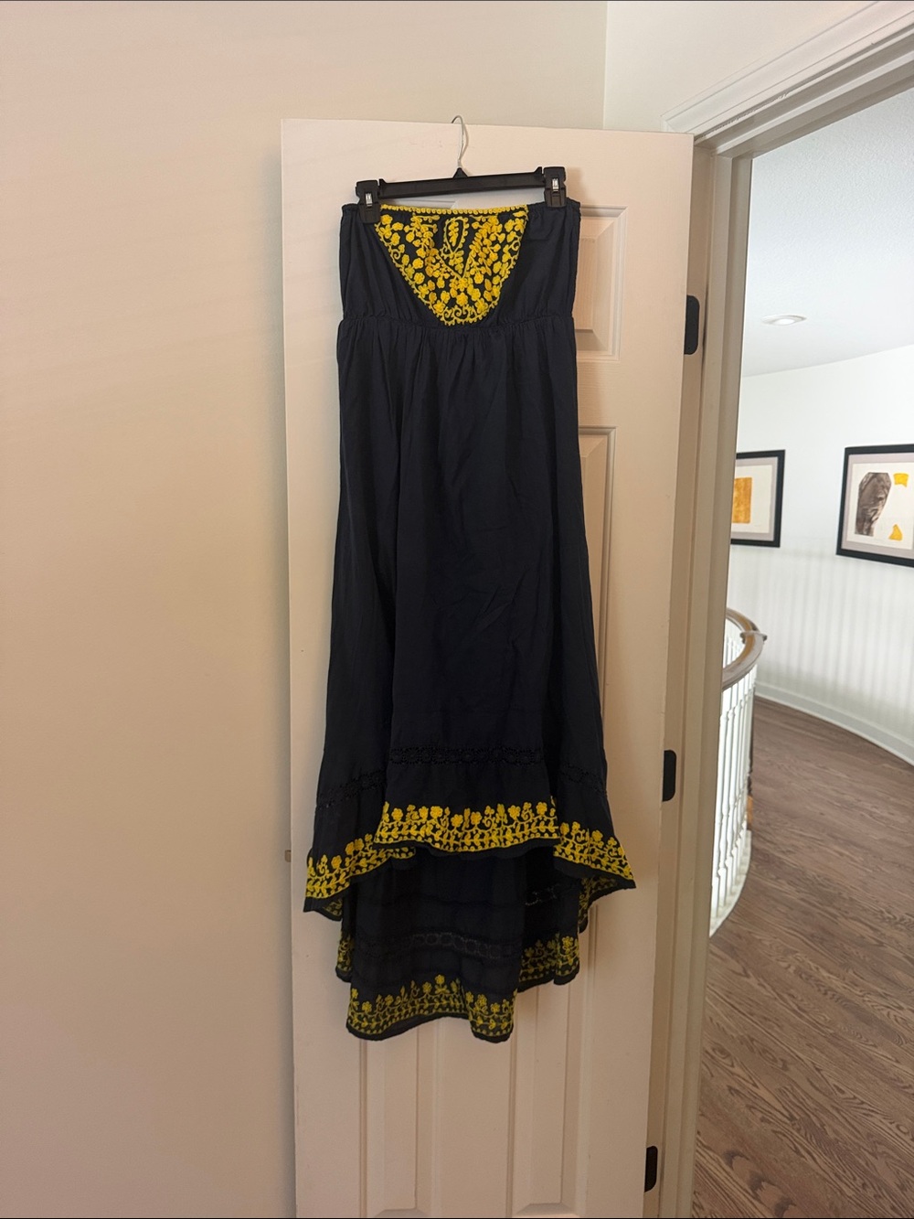 Women's Navy Blue Maxi Skirt with Yellow Embroidery